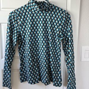 Maeve Retro Circle Print Blouse in Blue, Black and Tan